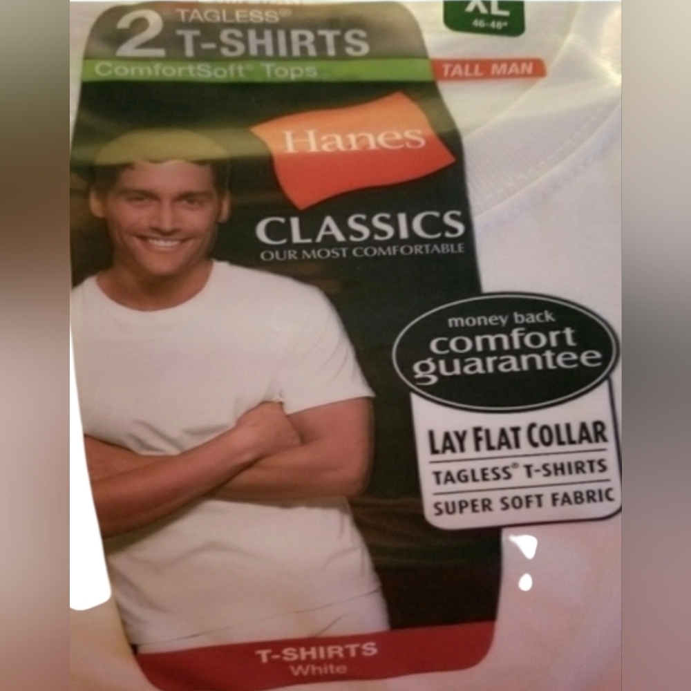 Hanes 2T-HANES White T Shirts Size XL 46-48" Tallman 100% Cotton Tagless NWT